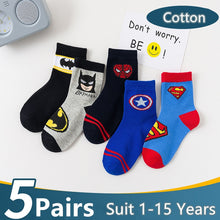 Load image into Gallery viewer, 5 Pairs/Lot Cotton Kids Socks Breathable Cartoon Spiderman Superman Fashion Baby Boys Girls Socks For 1-15 Years