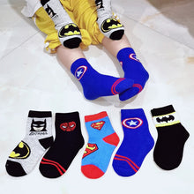 Load image into Gallery viewer, 5 Pairs/Lot Cotton Kids Socks Breathable Cartoon Spiderman Superman Fashion Baby Boys Girls Socks For 1-15 Years